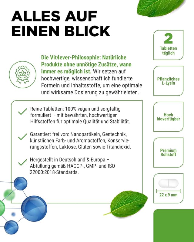 Detalle 2 de L-Lysin 2000 mg (365 Tabletten) – L-Lysin HCL aus pflanzlicher Fermentation, vegan