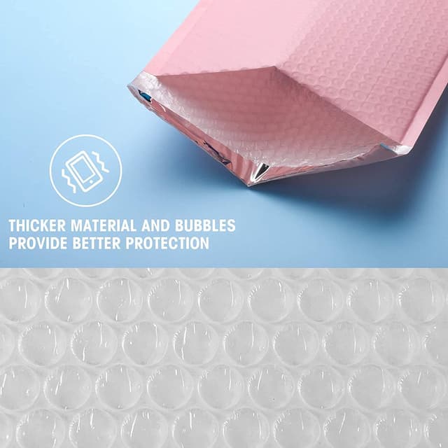 Detalle 1 de Switory 25 Pack Pale Pink Poly Bubble Mailers (26.7x38cm) – Self-seal padded polymailer envelopes