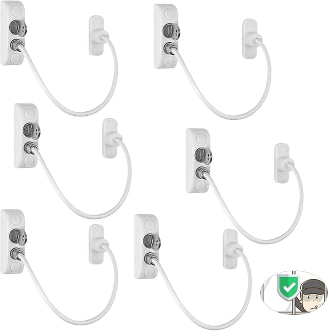 Detalle de eSynic 6 Pack Window Locks for UPVC Windows – Lockable Cable Restrictors with Keys and Screws (Child Safety)