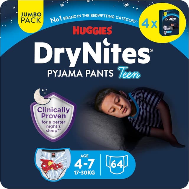 Detalle de Huggies DryNites Pañales Nocturnos Niño 4-7 💤 64 unidades