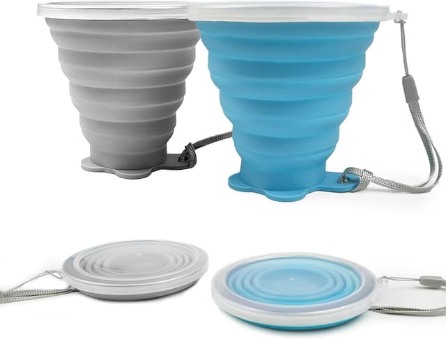 Detalle de ddLUCK Silicone Foldable Cup (2 Pack) BPA Free Collapsible Travel Mugs with Sealing Lid