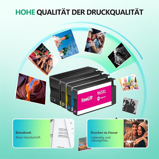 Detalle de NewLift 963XL Multipack (4er-Pack) kompatible Patronen für HP OfficeJet Pro 9010/9012/9020 – 963XL Tinten im Set