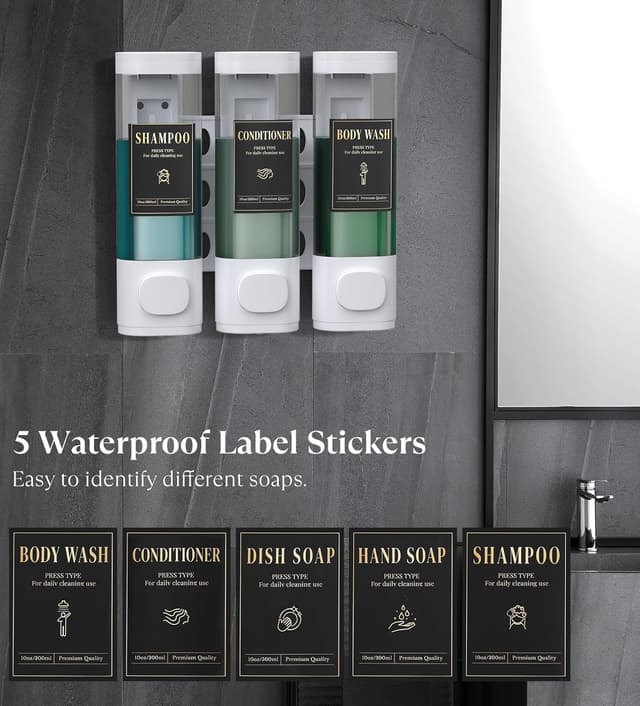 Thumbnail 6 de Luxspire 3-Chamber Wall Mounted Shampoo & Conditioner Dispenser (No-Drill), White