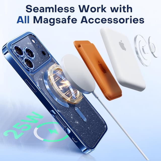 Detalle 2 de Glitter iPhone 17 Pro Max Case (6.9") with raised lens protection, MagSafe compatibility, and sparkly blue back panel