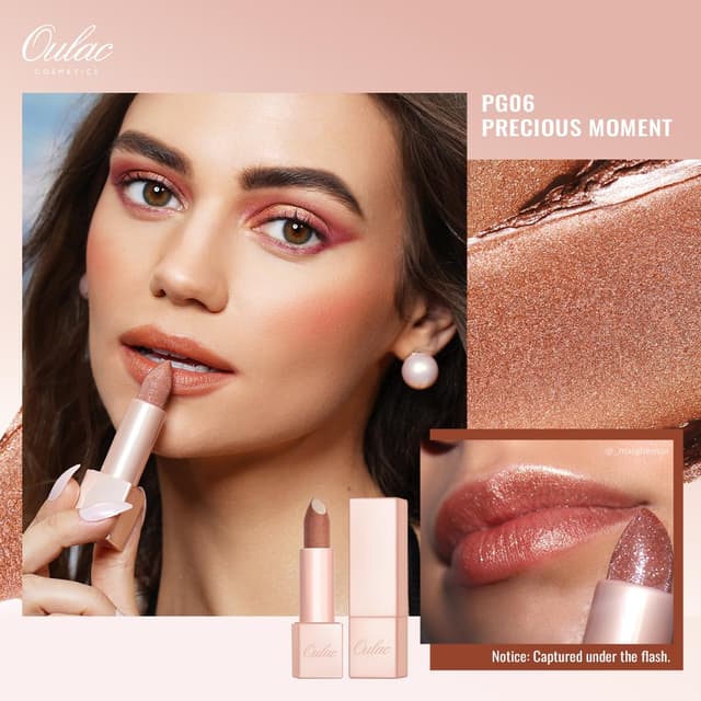 Detalle de OULAC Feuchtigkeits Glanz Lippenstift Nude Set – cremiger Glitter-Glanz mit veganer Pflege