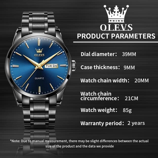Detalle 1 de OLEVS Mens Quartz Date Watch, 30 m water
