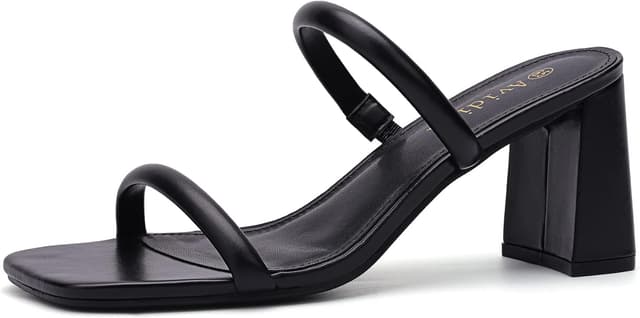 Detalle de Avidirk Women’s Square Open Toe Heeled Sandals (Two-Strap Mule, Chunky Block Heel)