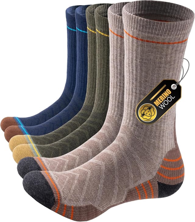 Detalle de Alaplus Hiking Socks (merino wool) – cushioned breathable crew socks, 3 pairs