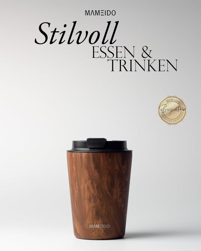 Detalle de MAMEIDO Thermobecher 350 ml – dichter doppelwandiger Coffee-to-go-Becher aus Edelstahl