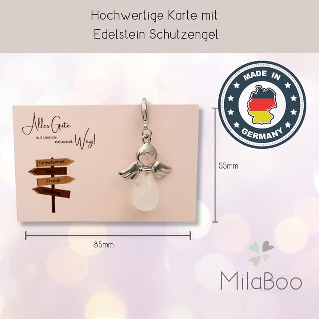 Detalle de Milaboo Schutzengel Glücksbringer für neue Wege – handgefertigte Karte mit Kristall (Abschiedsgeschenk für Kollegen)