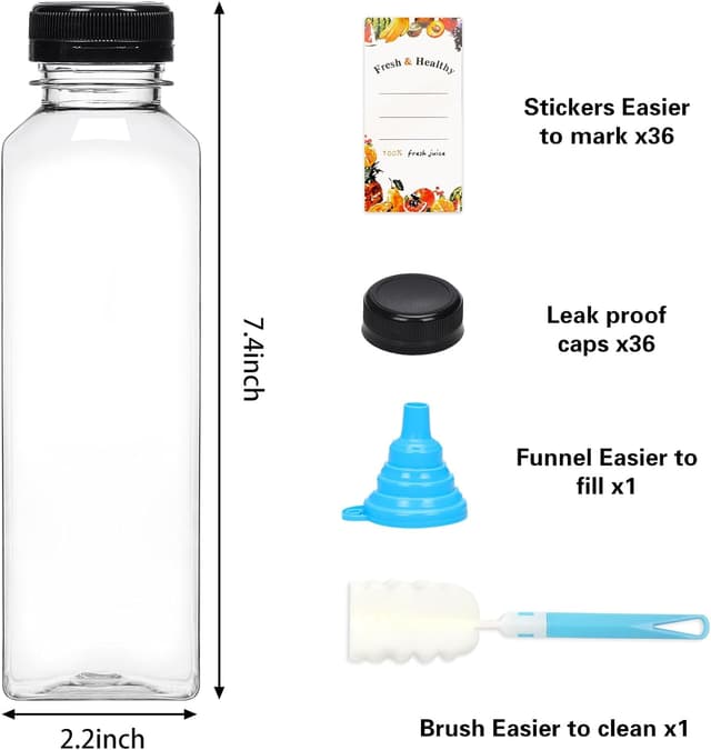 Detalle de Moretoes 36-Pack 16oz Reusable Juice Bottles (Plastic) with Lids