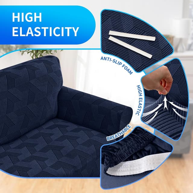 Detalle de CYCMACO Copridivano elasticizzato universale 2 posti con braccioli, blu scuro