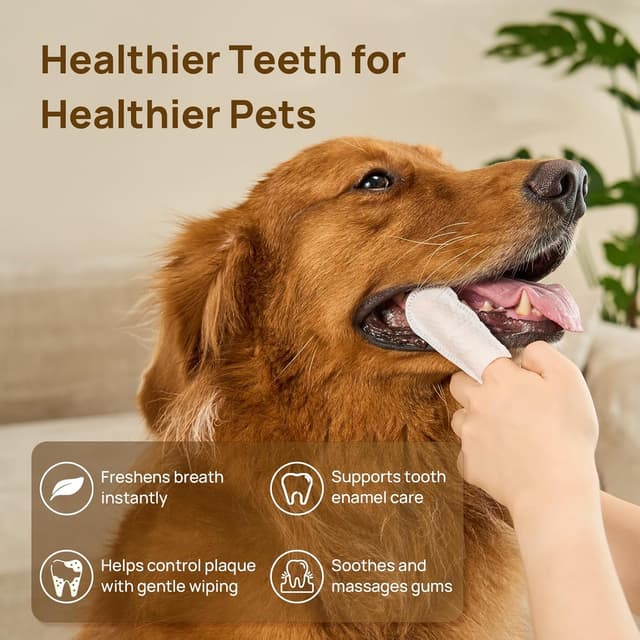 Detalle de HICC PET Dental Finger Wipes for Dogs & Cats – Toothbrush-free plaque & tartar remover wipes with coconut oil