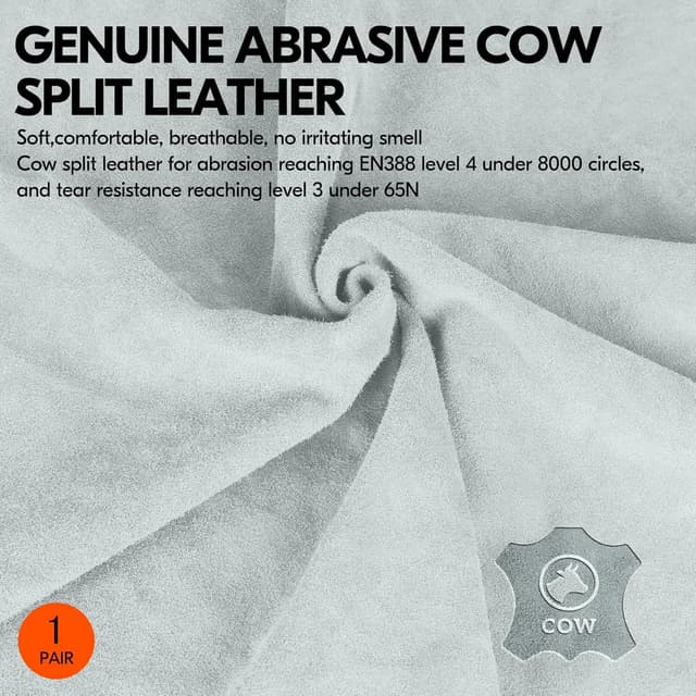 Detalle de Vgo... cowhide gardening work gloves – thornproof utility gloves with strong grip (1 pair)