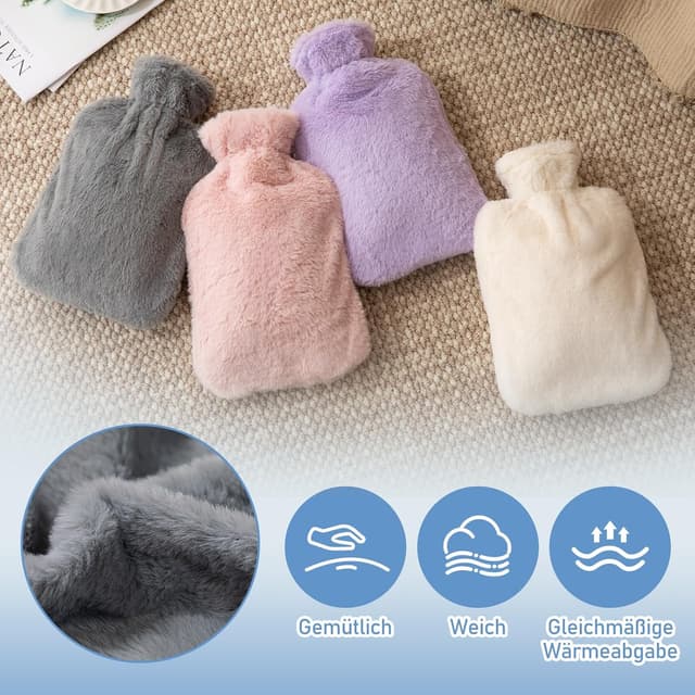 Detalle 2 de URBZUE Wärmflasche mit weichem Bezug 2L Grau