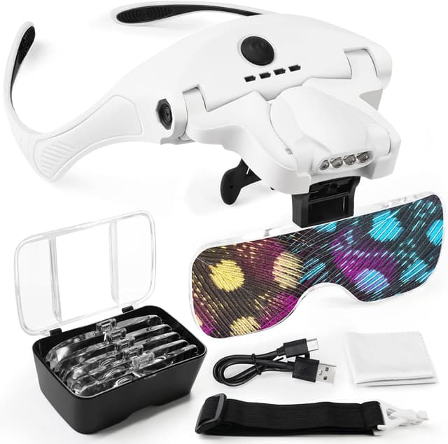 Detalle de AUTOPkio Lupenbrille mit 4 LED-Licht und 5 Wechselgläsern (1,0X bis 3,5X) – USB-C wiederaufladbar