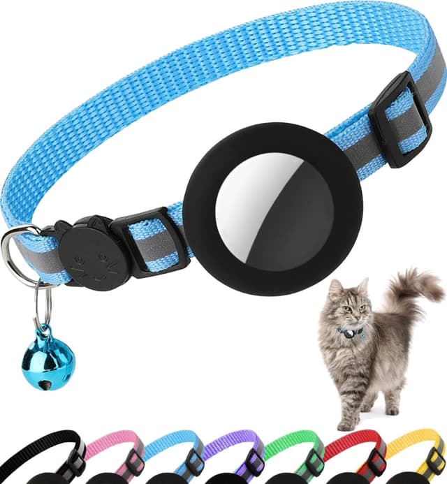 Detalle de Dgerp Airtag Cat Collar Breakaway Reflective Kitten Collar (Blue) with Apple AirTag holder and bell