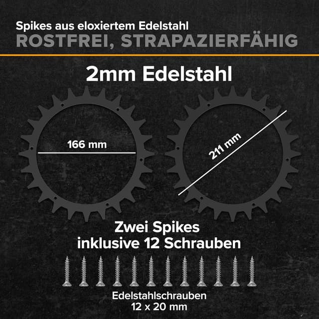 Detalle de ROBO CLAWS Edelstahl Spikes schwarz für Worx Landroid S/M & Plus (2 mm) – 2× Traktionsspikes inkl. 12 Schrauben