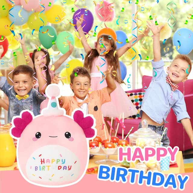 Detalle de SQEQE Happy Birthday Axolotl Plush Pillow (35CM) – soft cuddly birthday gift