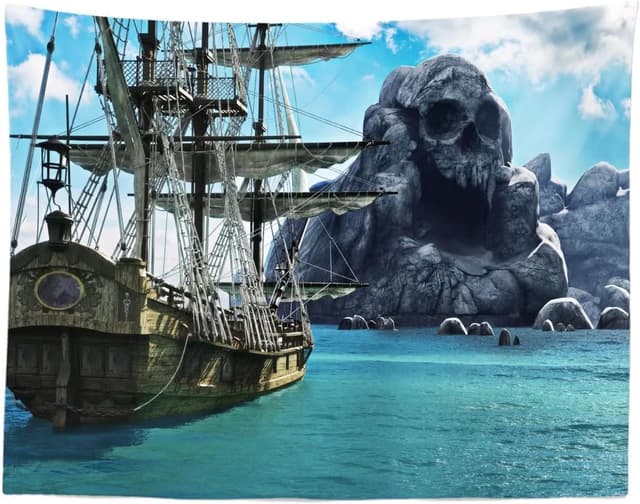 Detalle 2 de BELECO 2.1m x 1.5m pirate skull island fabric backdrop for parties and photos