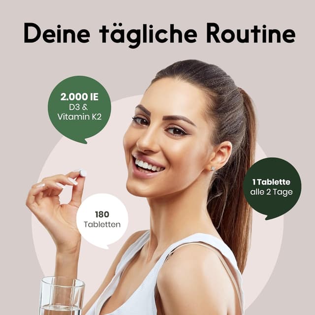 Detalle 1 de Vitamin D3 K2 hochdosiert – 180 Tabletten 2000 IE