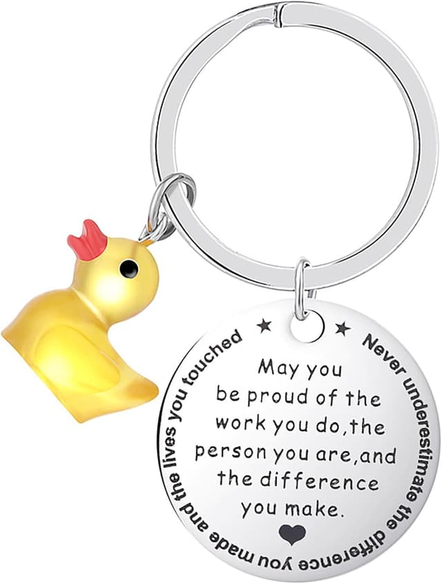 Detalle de FRULX personalised yellow duck pendant keychain in stainless steel