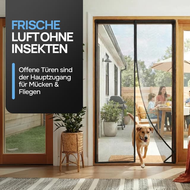 Detalle de DOOR EASY Fliegengitter Balkontür 130 x 210 cm mit Magnetvorhang – einbaufertige Türlösung ohne Bohren