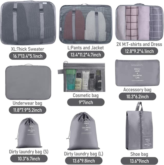 Detalle 2 de Packing Cubes 10-piece travel organiser for suitcases