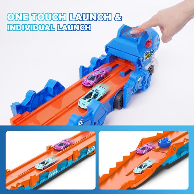 Detalle 2 de VATOS 2-in-1 Dinosaurier-Transporttruck mit Klapp-Track und 8 Rennautos – Trägerfahrzeug-Spielset für Kinder (ca. 3–5 Jahre)