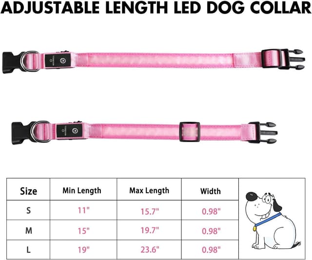 Detalle de MASBRILL leuchtendes, aufladbares LED-Hundehalsband (wasserdicht) mit 3 Modi – Rosa, S