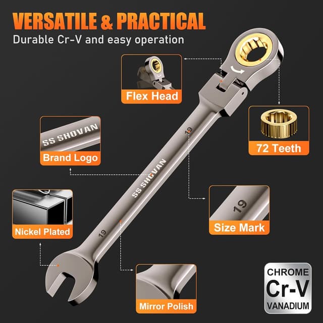 Detalle de SS Shovan ratchet spanner set 8PCS, 8 to 19mm