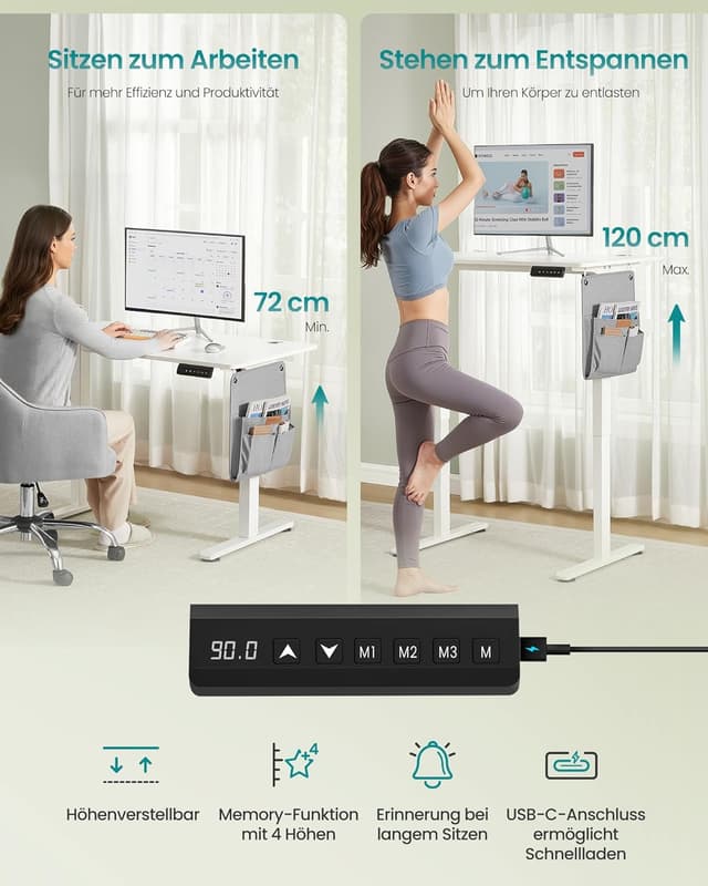 Detalle 2 de SONGMICS LSD130WZ01 höhenverstellbarer Schreibtisch 100×60 cm