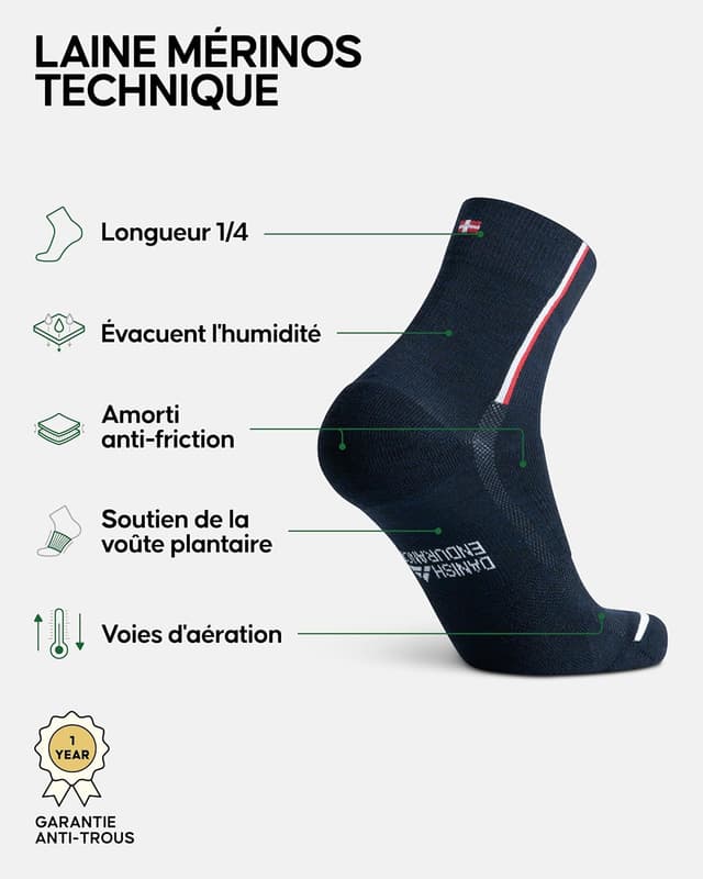 Detalle 2 de Danish Endurance Chaussettes de cyclisme en laine mérinos thermiques (lot de 2) pour homme et femme