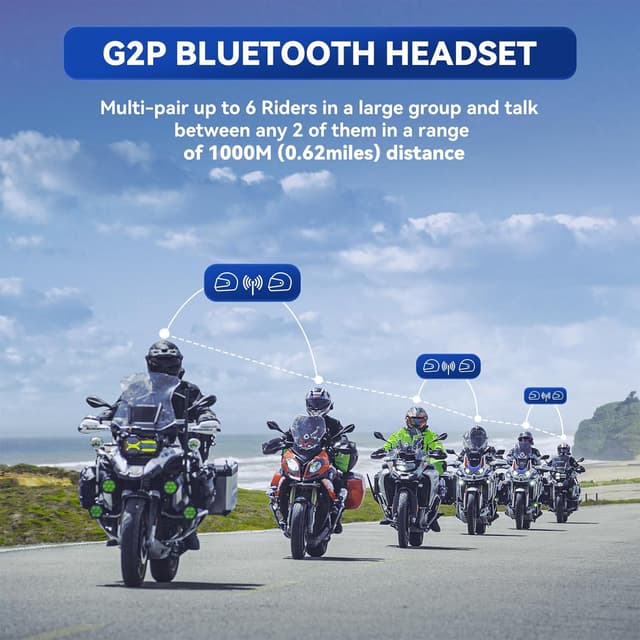 Detalle de LEXIN G2P Motorcycle Bluetooth Headset Intercom (1000m) with FM Radio, Noise Cancellation and Universal Pairing