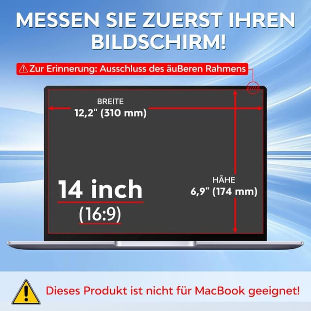 Detalle de LUSA DESIGN Blickschutzfolie für 14-Zoll-Laptops (16:9) – abnehmbarer Sichtschutz und Blendschutz fürs Display