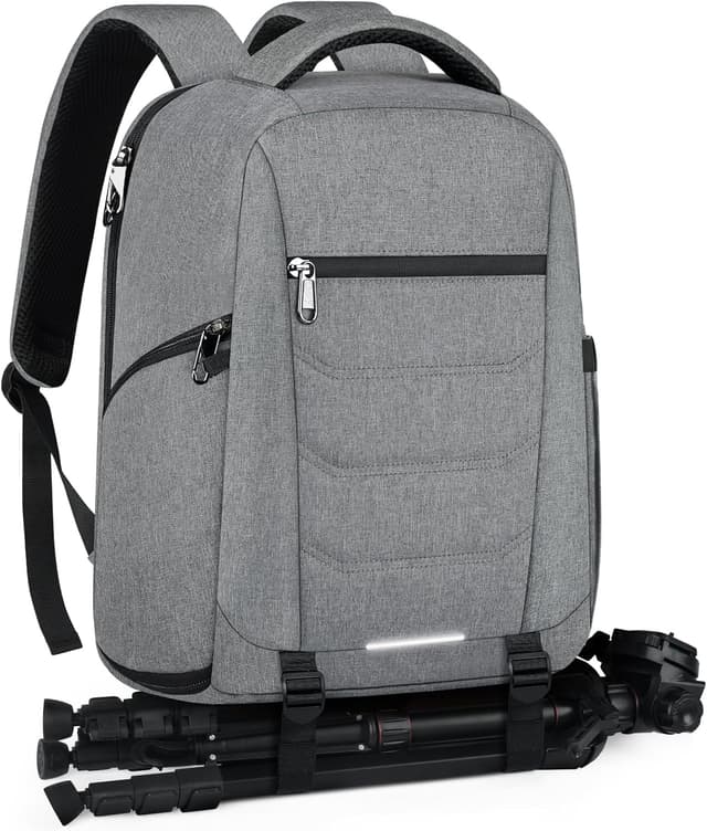 Detalle de RAINSMORE Professional Camera Backpack with raincover and 14-inch laptop compartment (Grey)