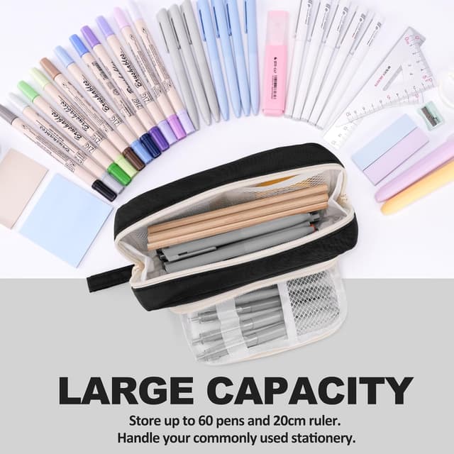 Detalle de COLOCASTLE Federmäppchen mit 3 Fächern, große Kapazität (25 x 8 x 6 cm) – Etui für Schule & Büro