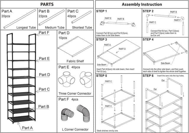 Thumbnail 6 de FIDUCIAL HOME 10-Tier Shoe Rack (20–25 Pairs) Waterproof Non-Woven Storage Shelf