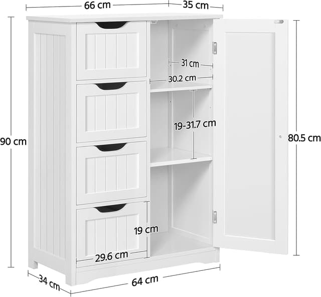 Detalle de Yaheetech cassettiera da camera con 4 cassetti e ante regolabili, 56 x 30 x 82 cm