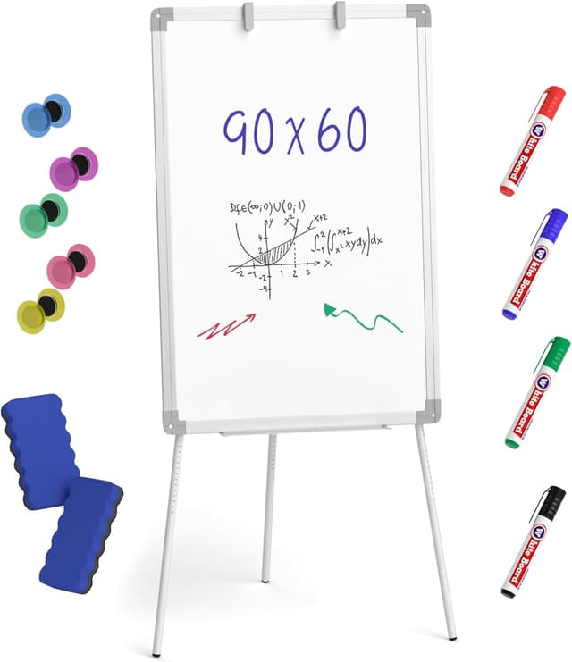 Detalle de Nicpro Flip Chart Whiteboard with Stand (90 x 60cm) – Magnetic Dry Erase Easel with 4 Pens