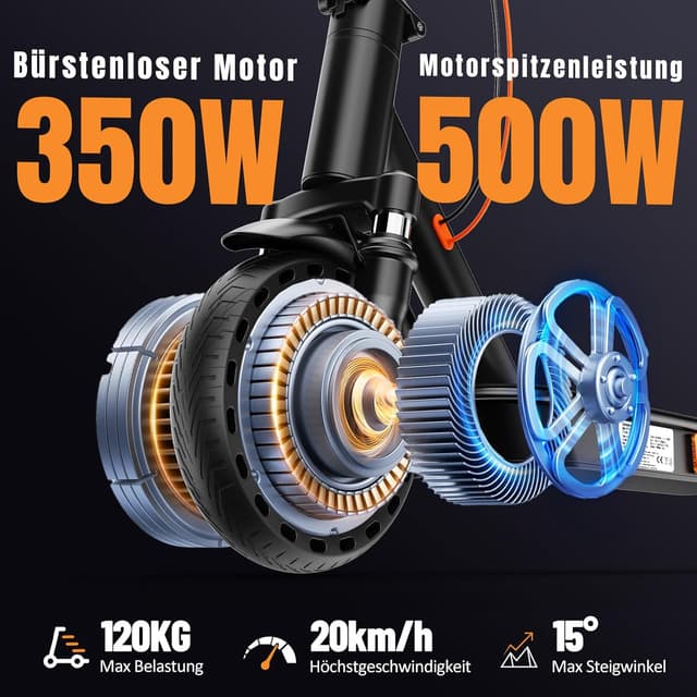 Detalle 2 de TODIMART T-Serie E-Scooter mit Straßenzulassung, 30 km Reichweite & 350 W Motor