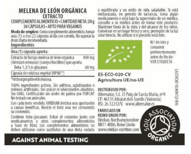 Thumbnail 1 de Viridian Melena de León Orgánica 30 cápsulas