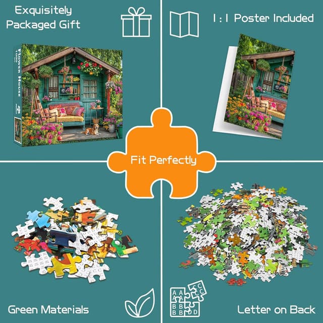 Detalle 2 de Jigsaw Puzzles for Adults 1000 Pieces – House in the Garden puzzle (1000-piece set, recycled cardboard)
