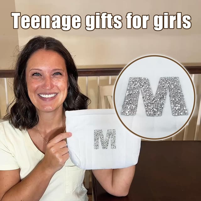 Detalle de Kosmetiktasche mit Glitzer-Initialen (personalisiert) – leicht, stoßfest und mit Doppelreißverschluss