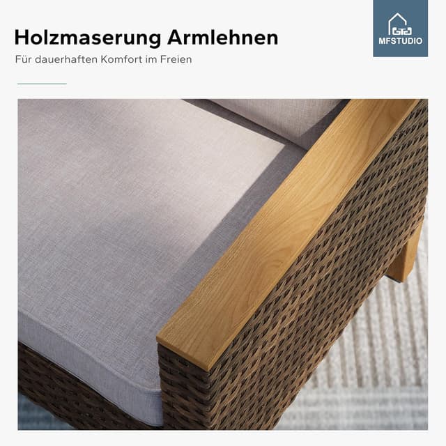 Detalle de MFSTUDIO Polyrattan Lounge Set mit wetterfesten Sitzkissen – Allwetter-Garten-Sitzgruppe