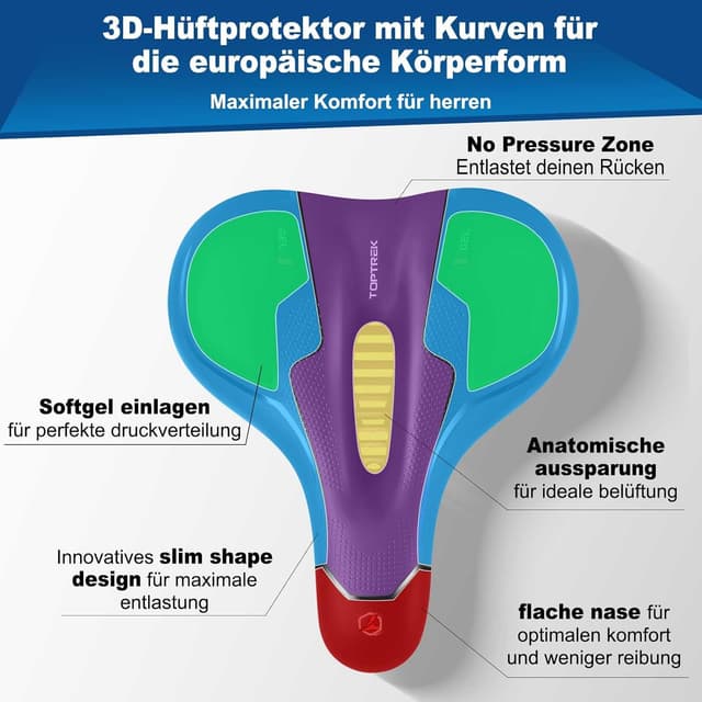 Detalle de toptrek Fahrradsattel für Damen & Herren – bequemer, ergonomischer Gel-Sattel mit Stoßdämpfung