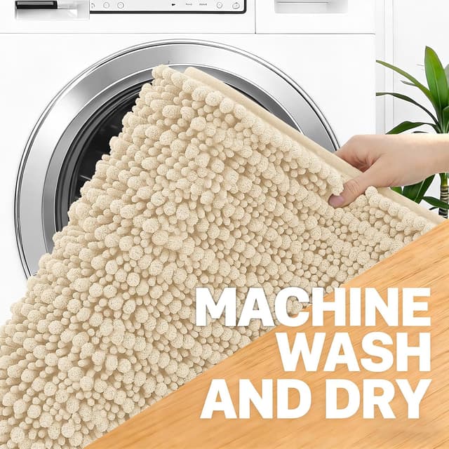 Detalle de OLANLY Long Bathroom Rugs Runner (47x20) Chenille Bath Mat in Beige