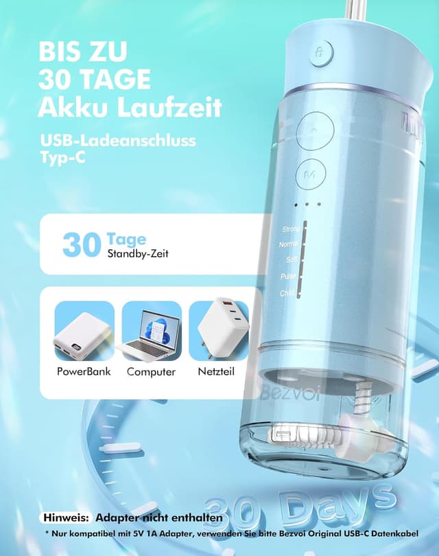 Detalle de Bezvoi Idropulsore Dentale Portatile Senza Fili 180 ml con 5 modalità e IPX7