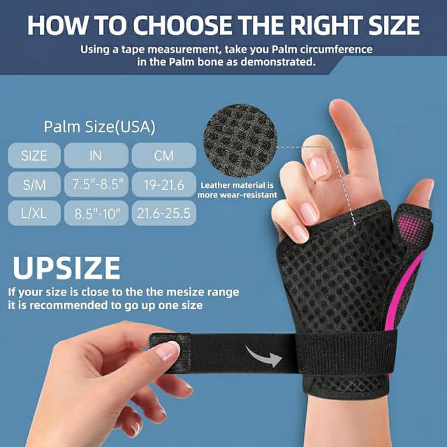 Detalle de Fitooson Thumb Wrist Brace (Thumb Spica) for De Quervain’s, Trigger Finger, and more — Rose Pink/Black, S/M