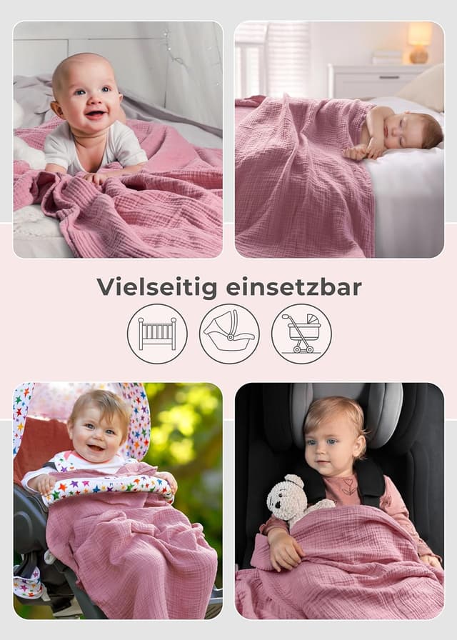 Thumbnail 4 de LAYNENBURG Musselin Babydecke 120x120cm Altrosa